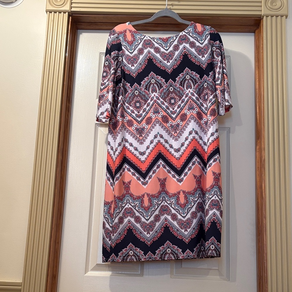 Studio One Chevron Midi Dress in Black, Pink, and White